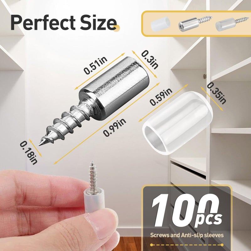 Iffitya 100 Pcs Self Tapping Screws Cabinet Laminate Support, Shelf Pins with Non-Slip Sleeve, Cabinet Shelf Pegs for Kitchen Utensils, Bookcases and Wardrobes, Fixed Support Self - Tapping Cross Screw - Image 4